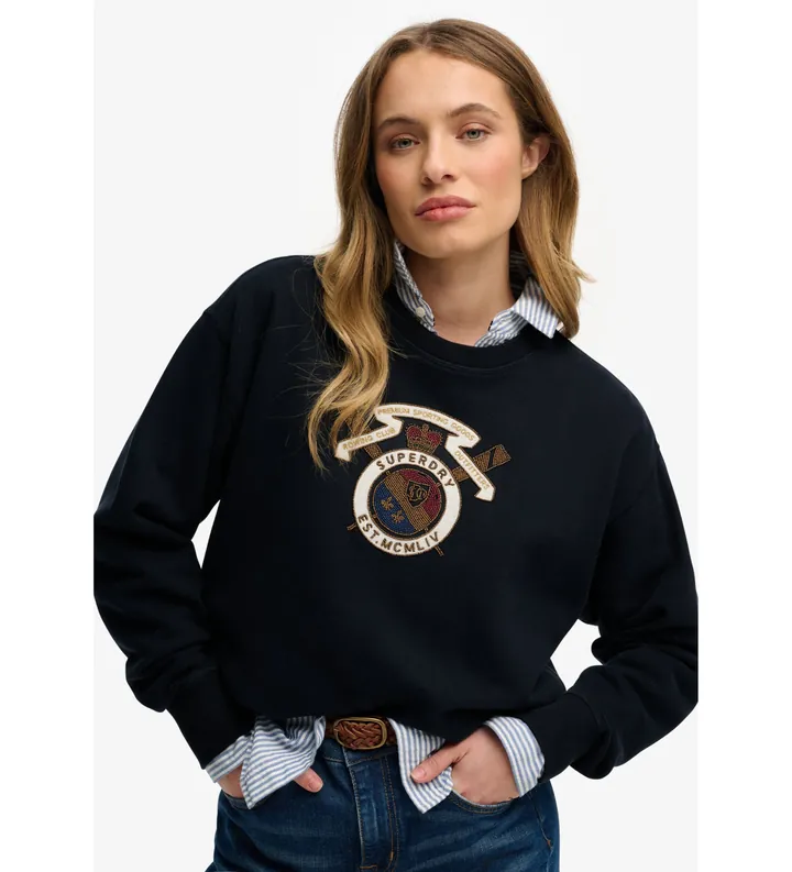 Superdry para mujer. W2012579A Sudadera Crest marino (L), Casual, Algodón