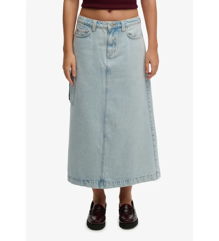 Superdry para mujer. W7210406A Falda Denim Cargo Maxi azul (L), Casual, Algodón