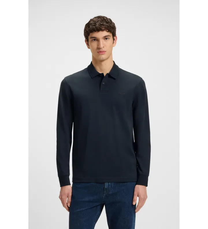 BOSS para hombre. 50527525 Polo Interlock marino (3XL), Casual, Algodón, Manga larga