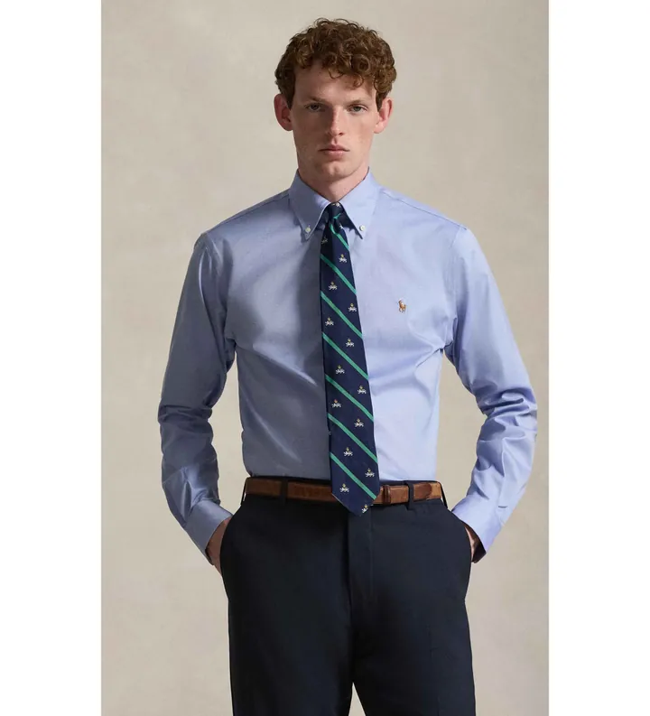 Polo Ralph Lauren para hombre. 712870507002 Camisa Oxford Custom Fit azul (37), Casual, Algodón, Clásico, Manga larga