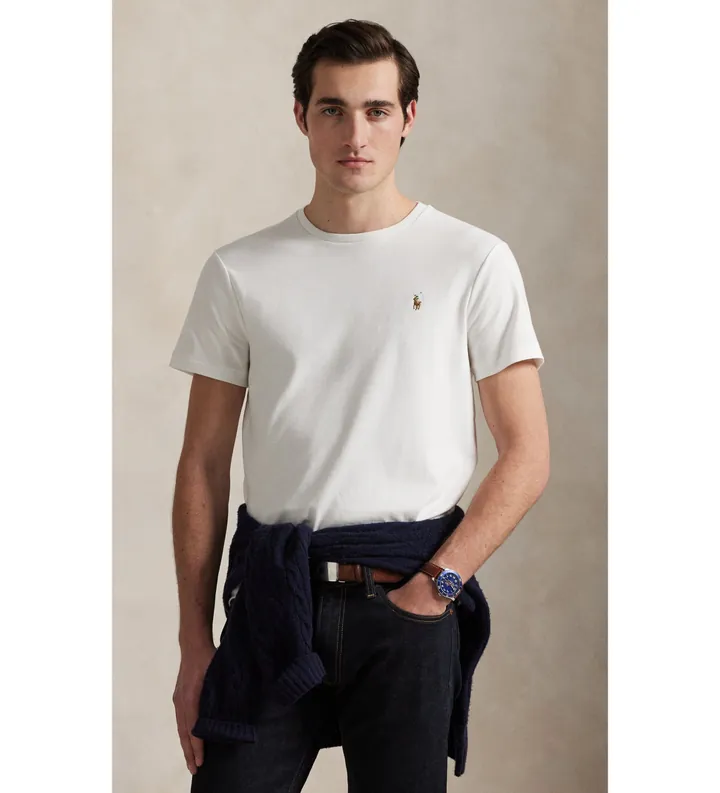 Polo Ralph Lauren para hombre. 710740727002 Camiseta de algodón Custom Slim Fit blanco (L), Casual, Manga corta