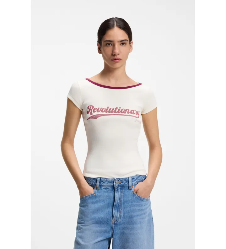BOSS para mujer. 50573190 Camiseta C Etine 2 blanco (L), Casual, Algodón, Manga corta