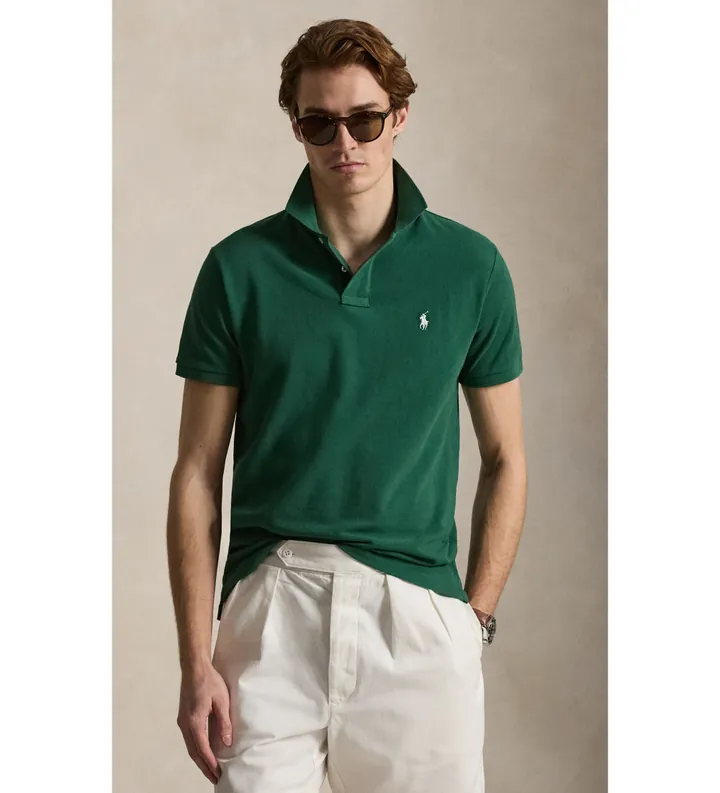 Polo Ralph Lauren para hombre. 710680784526 El icónico polo de piqué verde oscuro (L), Casual, Algodón, Manga corta
