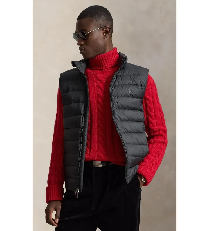 Polo Ralph Lauren para hombre. 710B20425001 Chaleco Colden plegable de plumón negro (L), Casual, Poliéster