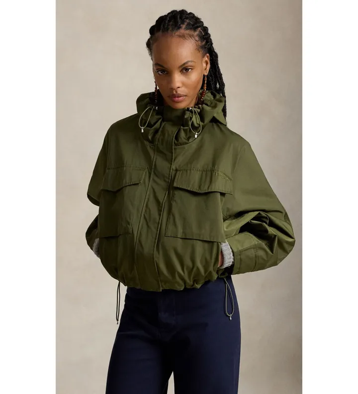 Polo Ralph Lauren para mujer. 211A97134003 Cortavientos recortado verde (L), Casual, Poliéster