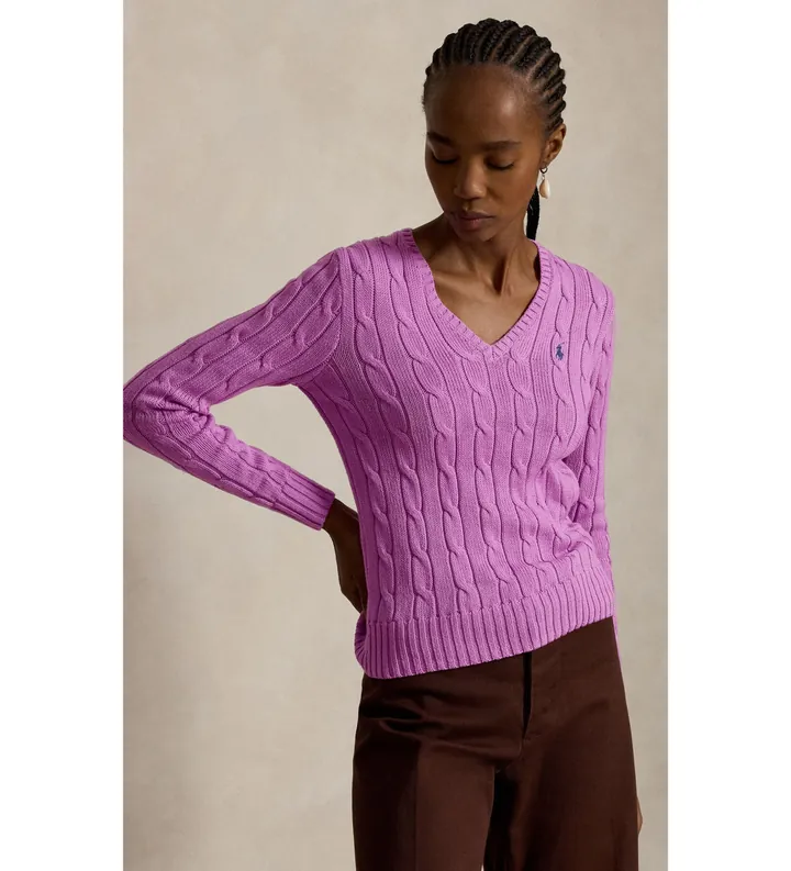 Polo Ralph Lauren para mujer. 211971870513 Jersey de algodón en punto de ochos rosa (L), Casual, Manga larga