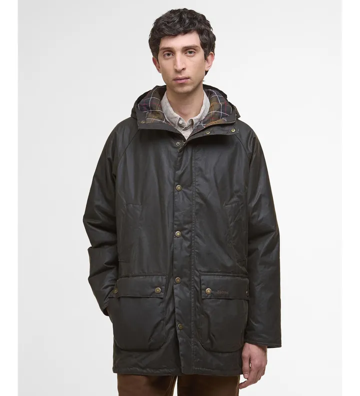Barbour para hombre. MWX2494 Parka Bedale Wax verde oliva (L), Casual, Algodón