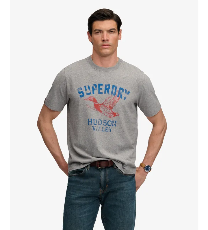 Superdry para hombre. M1012443A Camiseta Wild Frontier gris (L), Casual, Algodón, Manga corta