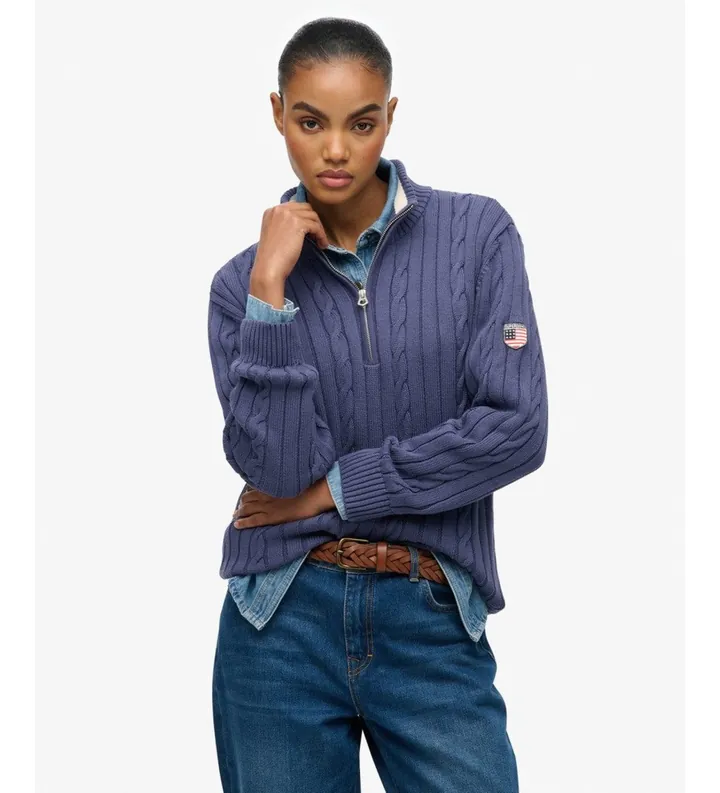 Superdry para mujer. W6110741A Jersey con media cremallera Slouchy marino (L), Casual, Algodón