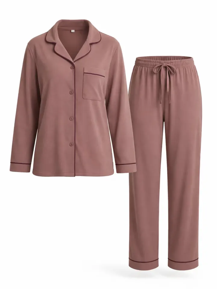 LEAFLETIC Pijama 'Leafletic Women’s Nightwear Long set' marrón moteado