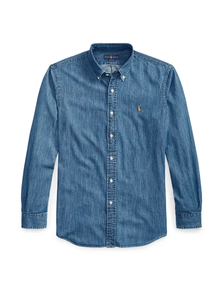 Polo Ralph Lauren Camisa azul denim / marrón claro / blanco