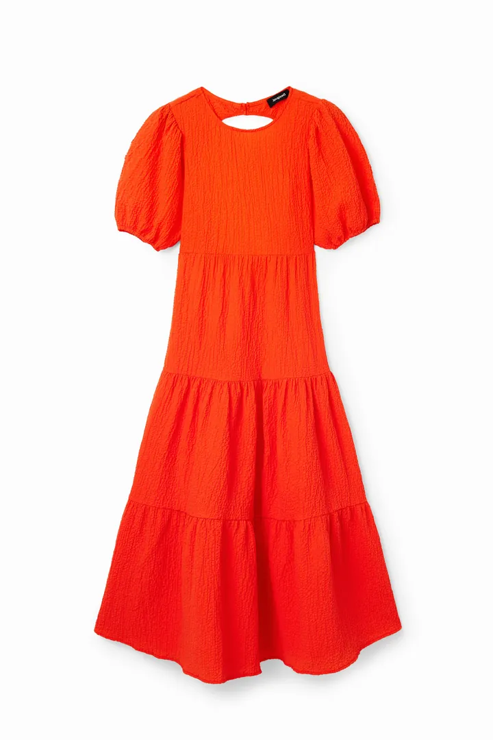 Desigual, Vestido midi escote espalda, Naranja, L