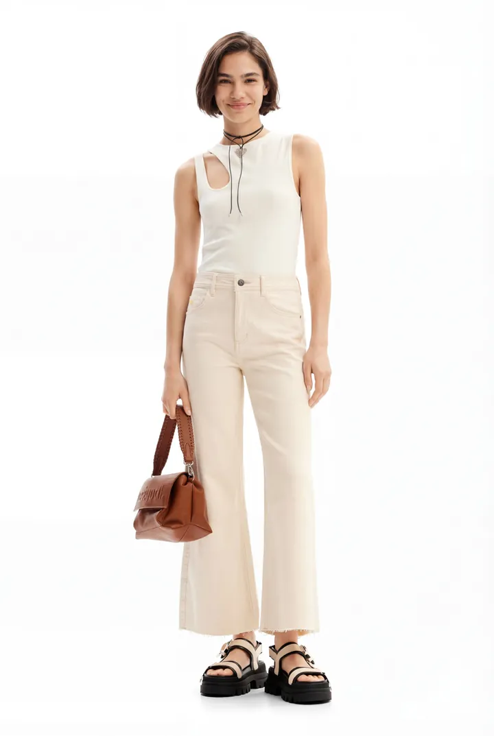 Desigual, Vaqueros Culotte cropped, Algodon, Blanco, 34