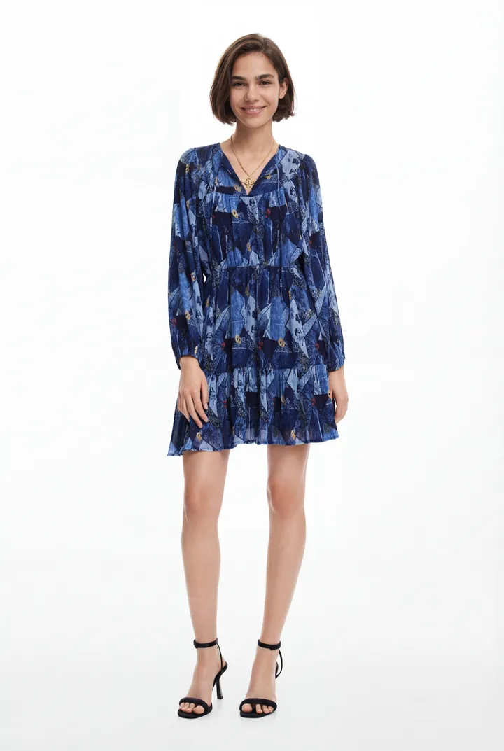 Desigual, Vestido mini arty, Poliester, Azul, L