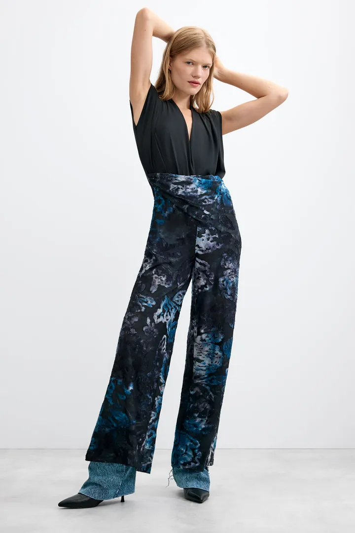 Desigual, Mono Largo flocado, Mujer, Poliester, Azul, L