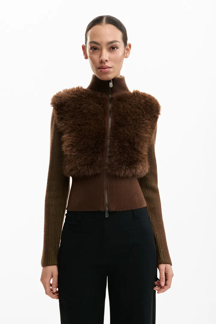 Desigual, Chaqueta punto chocolate, Mujer, MarróN, L