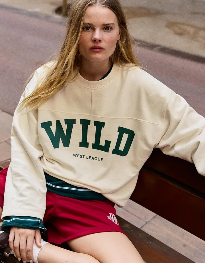 Bershka Sudadera Cuello Redondo Print Mujer L Blanco Roto
