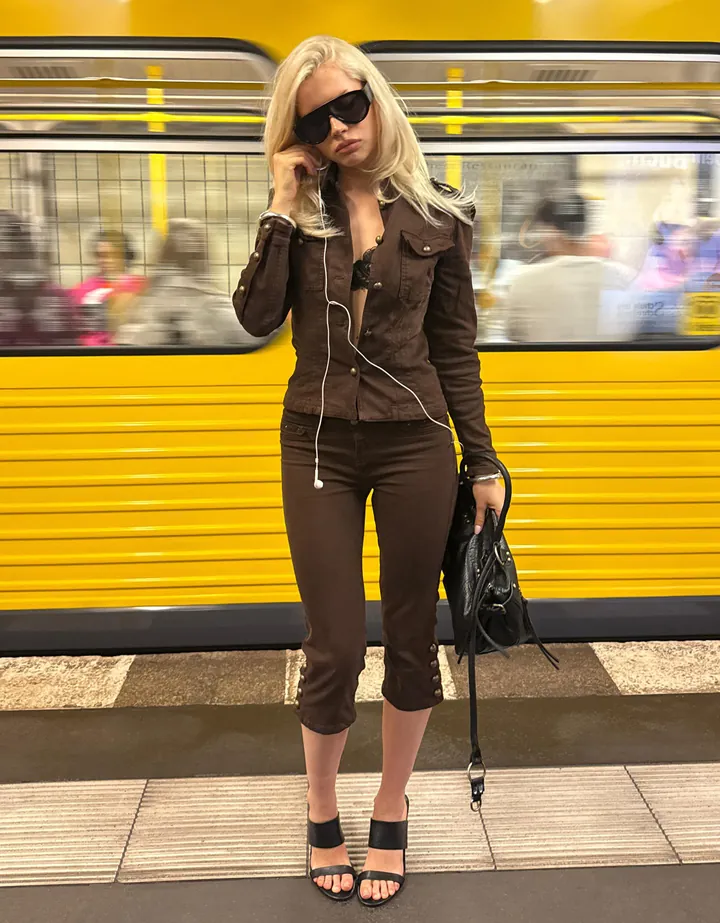 Bershka Cazadora Denim Botones Mujer L Marrón
