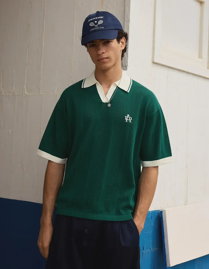 Bershka Polo Manga Corta Print Hombre L Verde