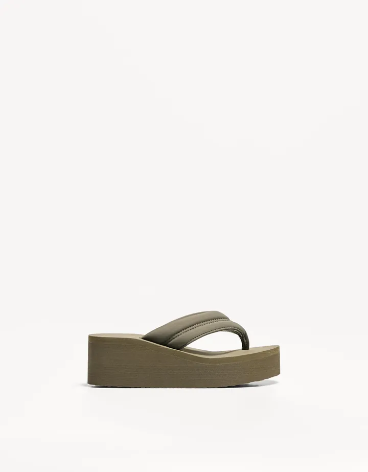 Bershka Sandalia Plataforma Acolchada Mujer 35 Kaki