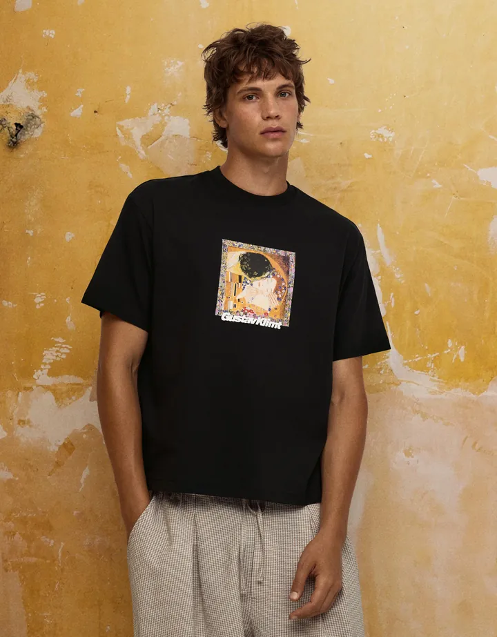 Bershka Camiseta Relaxed Fit Klimt Hombre L Negro