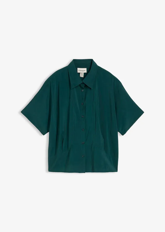 Blusa de mezcla de viscosa con mangas tipo murciélago
