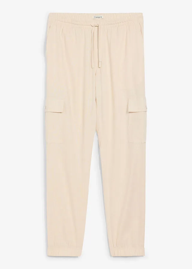 Pantalón de chándal tipo cargo de mezcla de lino transpirable