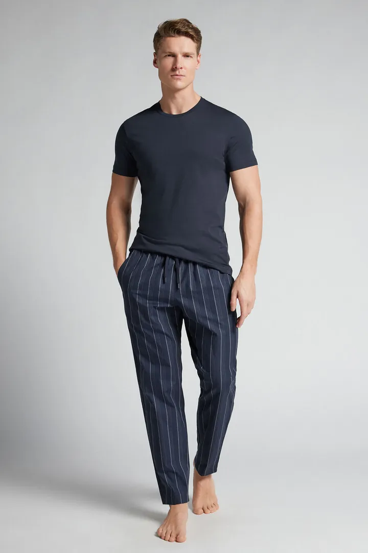 Intimissimi Pantalones Largos de Tela Azul a Rayas Blancas Hombre Azul Tamaño L