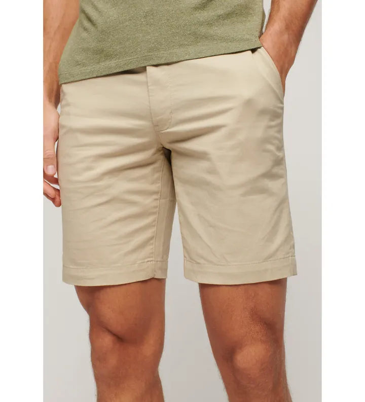 Superdry para hombre. M7110422A Pantalón corto chinos elásticos beige (30), Casual, Algodón