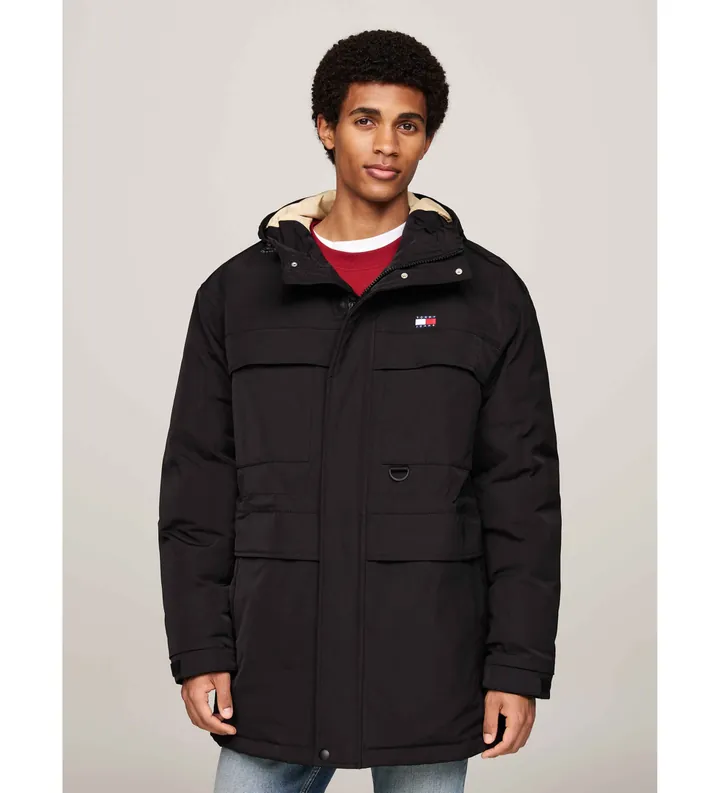 Tommy Jeans para hombre. DM0DM20005 Abrigo Canvas negro (L), Casual, Manga larga, Poliéster Reciclado, Sostenible