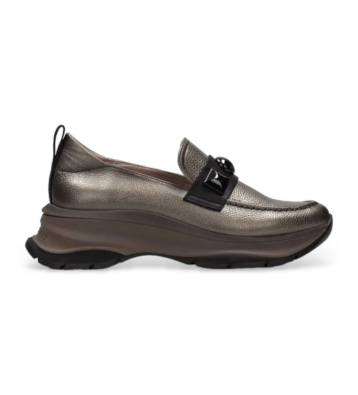 Hispanitas para mujer. HI233116 Mocasines de piel Bolmet plomo (36), Plano, Ninguno, Casual, Gris