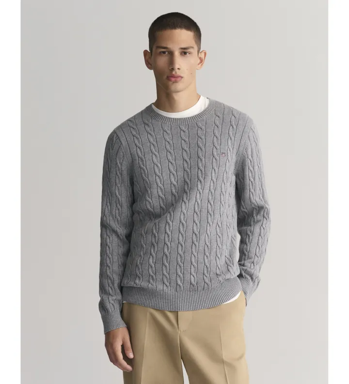 Gant para hombre. 8050601 Jersey de cuello redondo gris (5XL), Casual, Algodón
