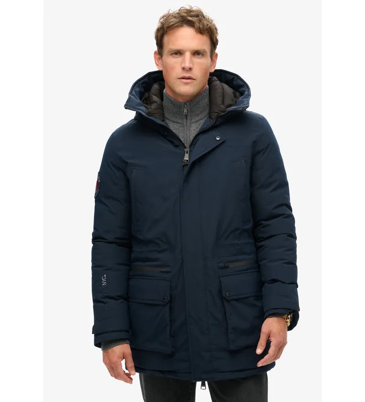 Superdry para hombre. M5011909A City Padded Parka Jacket marino (L), Casual, Poliéster Reciclado, Sostenible