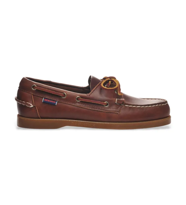 Sebago para hombre. 70000G0 Mocasines de Piel Portland Encerados marrón (43), Plano, Cordones, Casual