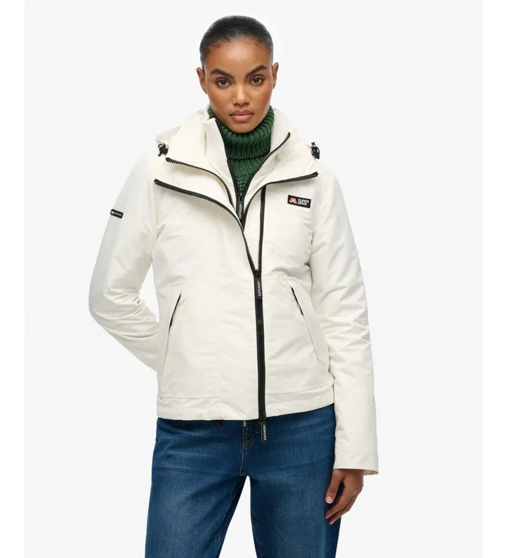 Superdry para mujer. W5011850A Chaqueta cortavientos con capucha MTN blanco (L), Casual, Poliéster