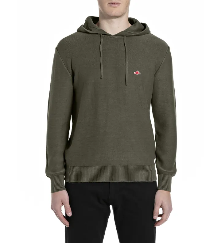 Replay para hombre. UK4865.000.G21280G Sudadera con capucha de punto de algodón kaki (L), Marrón, Casual, Verde