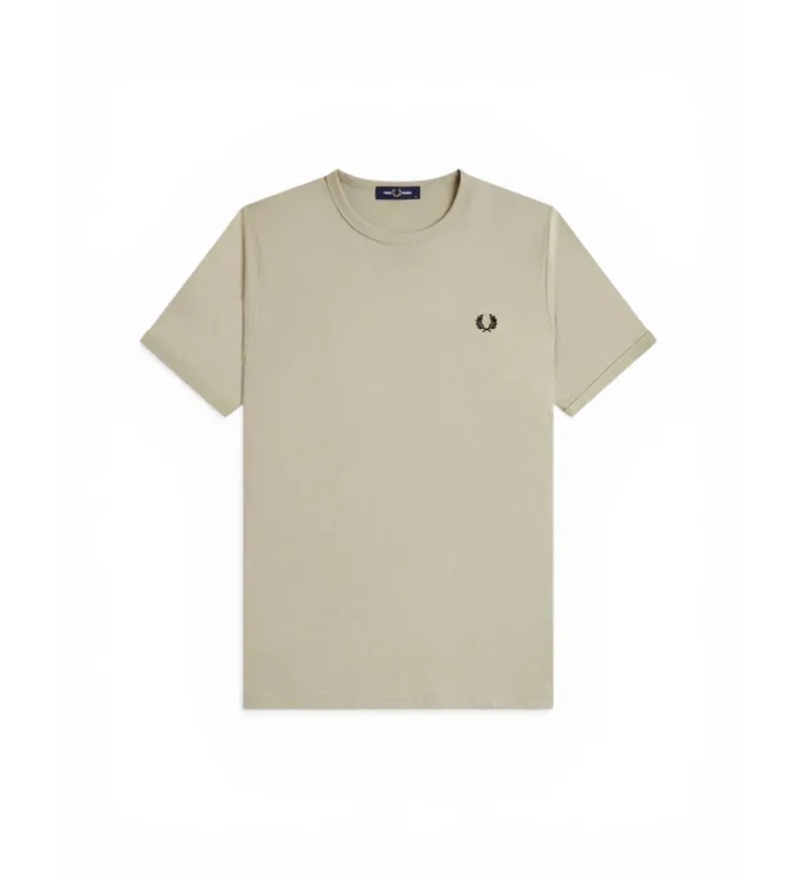 Fred Perry para hombre. M3519 Camiseta ringer verde (S), Casual, Algodón, Manga corta