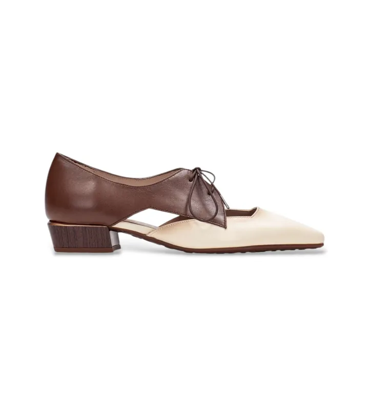 Hispanitas para mujer. BHV264628 Zapatos Azucena beige (36), Piel, Marrón, 1 a 3cm, Cordones, Casual, Fiesta, Clásico