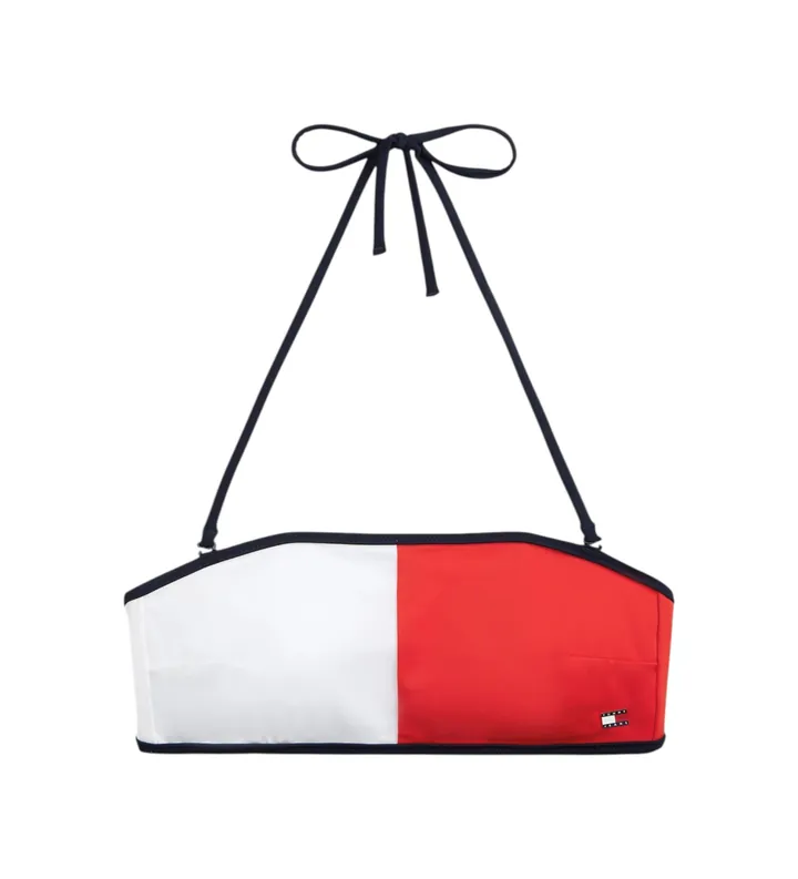 Tommy Hilfiger para mujer. UW0UW06572 Top de bikini color block blanco, rojo (M), Beachwear, Nylon
