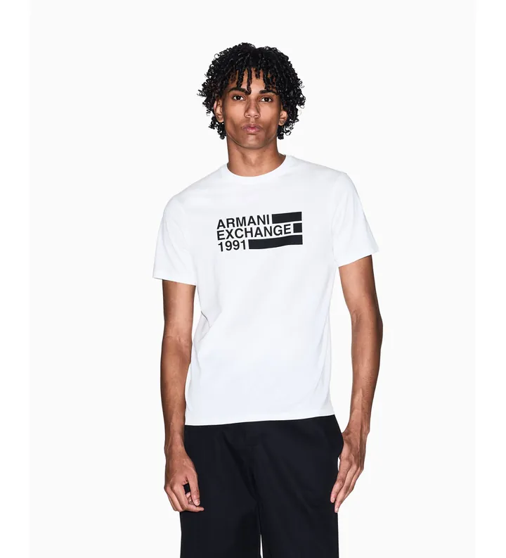 A|X Armani Exchange para hombre. XM002788AF10356U0009 Camiseta Logo blanco (L), Casual, Algodón, Manga corta