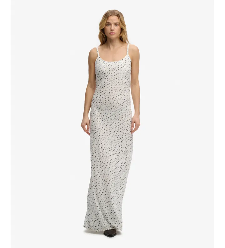 Superdry para mujer. W8012119A Vestido Printed Cami Maxi blanco (L), Casual, Viscosa, Sin mangas / Tirantes