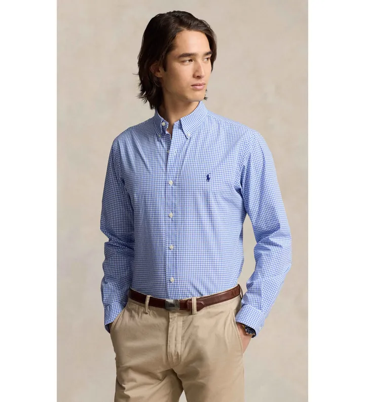 Polo Ralph Lauren para hombre. 710928254004 Camisa elástica de popelina Slim Fit azul (3XL), Casual, Algodón, Clásico, Manga larga