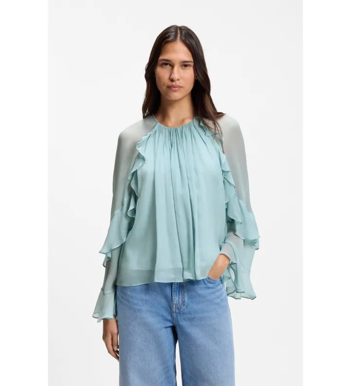 BOSS para mujer. 50573224 Blusa Bradia verde (34), Casual, Viscosa, Manga larga