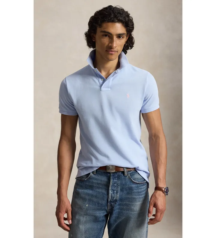 Polo Ralph Lauren para hombre. 710680784531 El icónico polo de piqué azul claro (L), Casual, Algodón, Manga corta