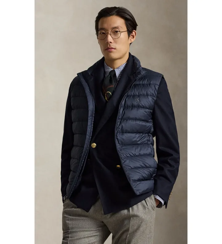 Polo Ralph Lauren para hombre. 710B20425002 Chaleco Colden plegable de plumón marino (L), Casual, Poliéster