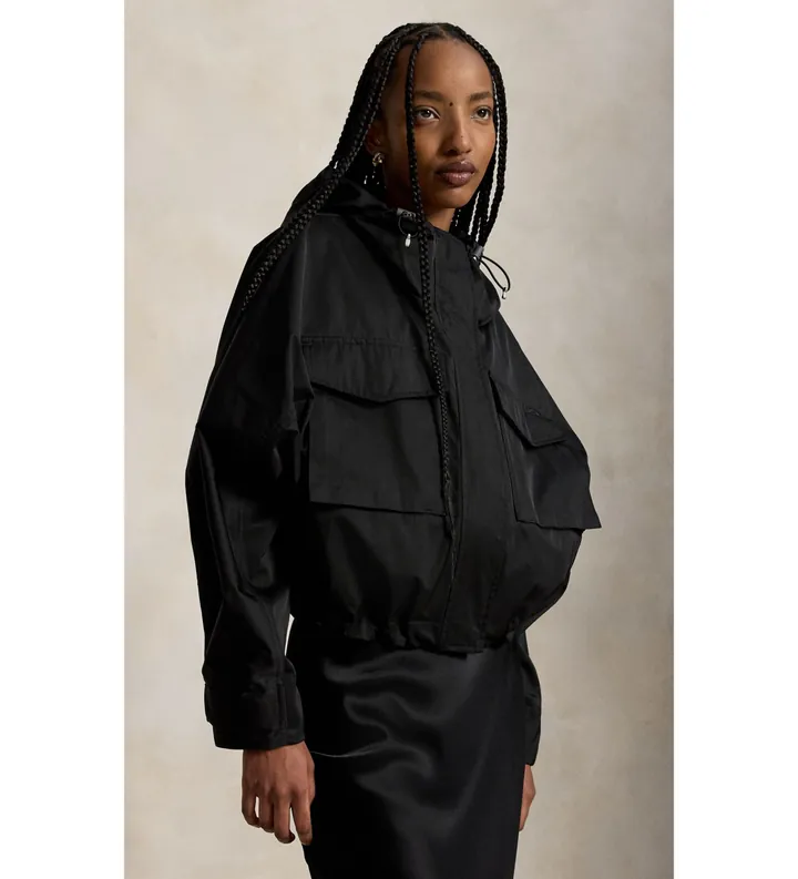 Polo Ralph Lauren para mujer. 211A97134002 Cortavientos recortado negro (L), Casual, Poliéster