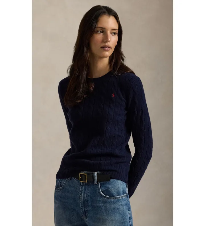Polo Ralph Lauren para mujer. 211A91216003 Jersey de lana y cachemira marino (L), Casual, Manga larga