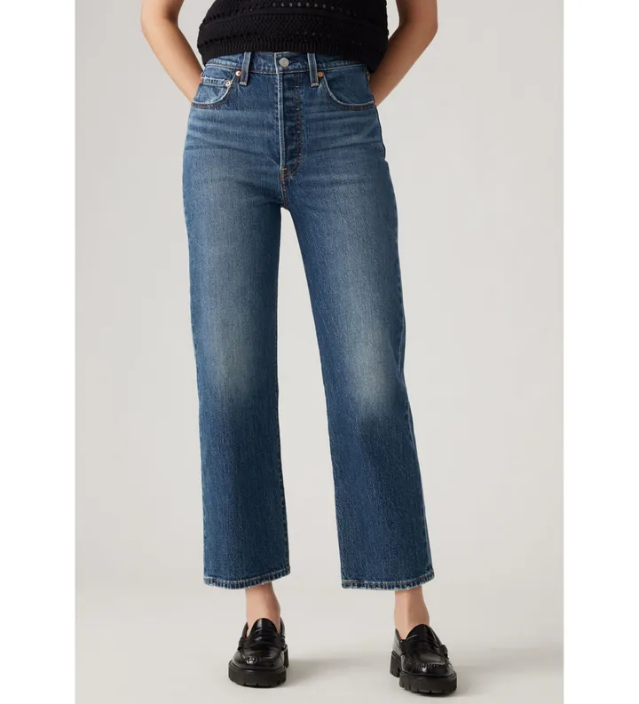 Levi's para mujer. 72693-0218 Jeans rectos tobilleros Ribcage azul (27/29), Casual, Algodón, Denim