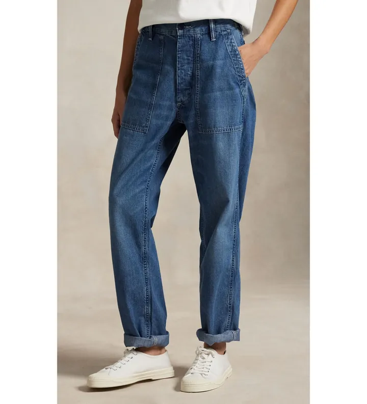 Polo Ralph Lauren para mujer. 211971230001 El pantalón Ricky de denim azul (40), Casual, Algodón