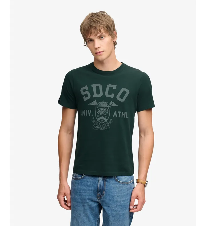 Superdry para hombre. M1012431A Camiseta Gothic Varsity verde (L), Casual, Algodón, Manga corta